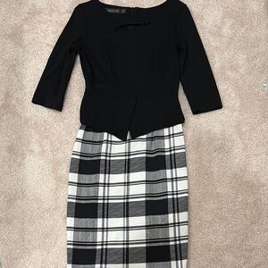 Homeyee Black and White Knee-length Pencil Dress for Work